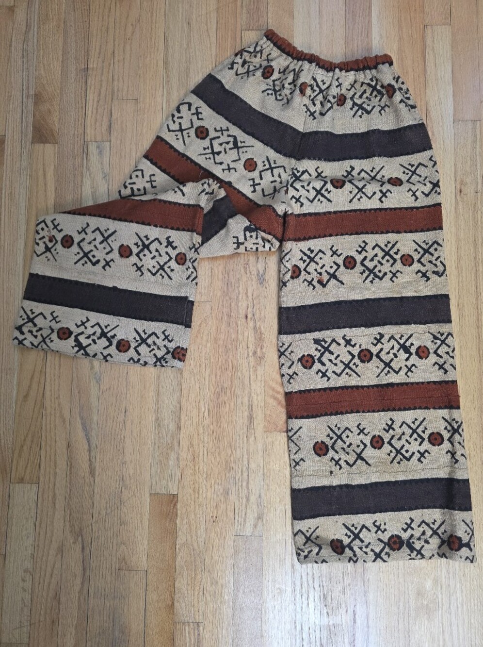 Authentic Mud Cloth Tribal Print Wide Leg Palazzo Style Pull On Pants Unisex OS